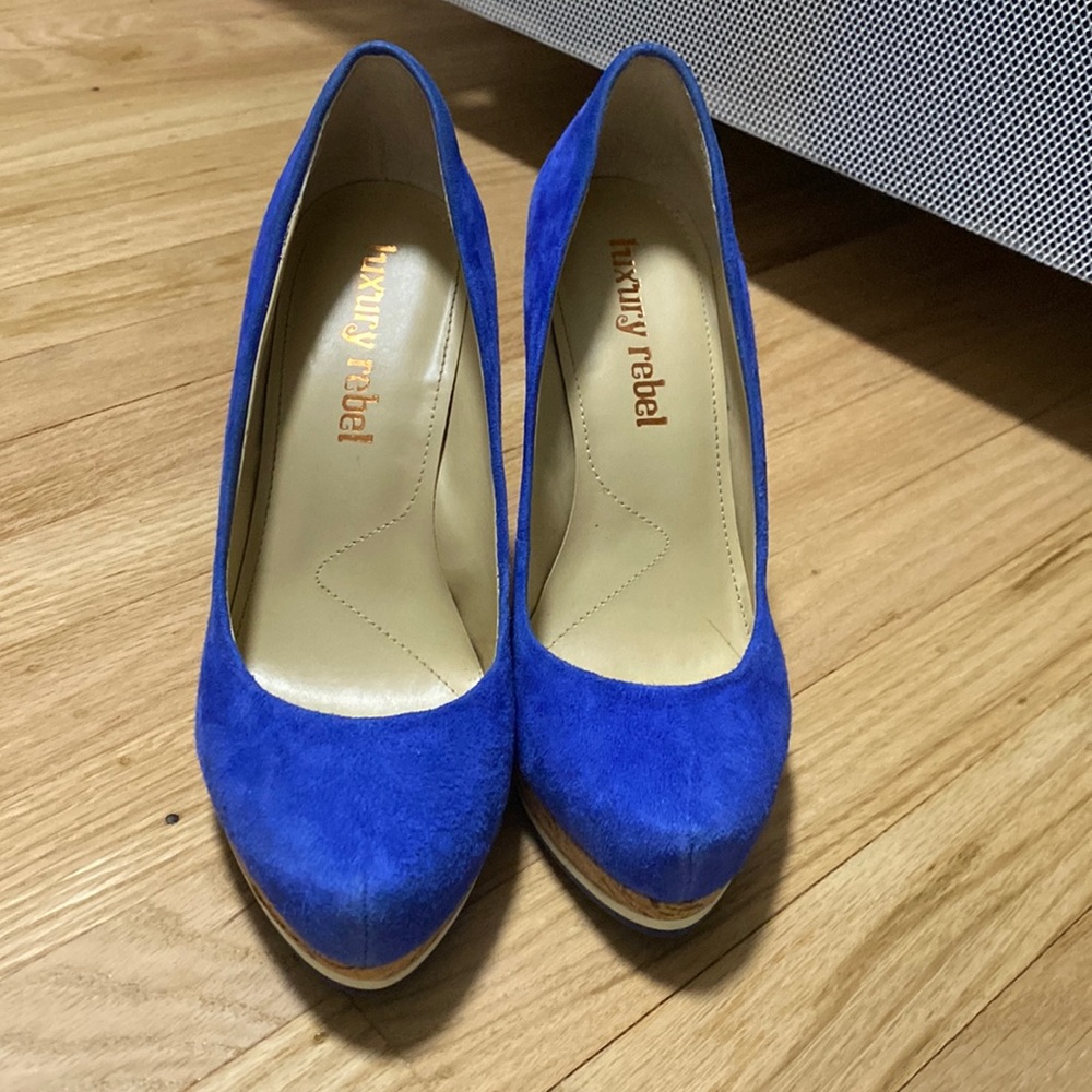 Luxury Rebel Blue suede wedge